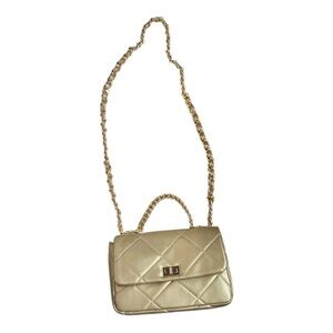 Gold faux leather quilted handbag / Crossbody / shoulder bag chain strap